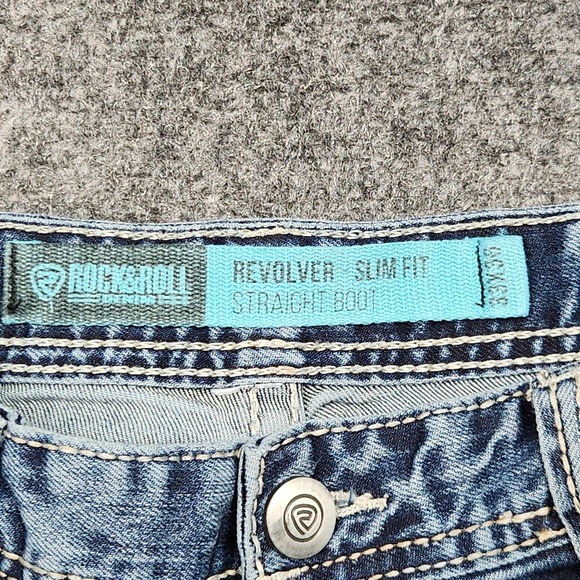 Rock & Roll Denim Jeans Mens 32x34 Blue Light Wash Revolver Slim Fit Bootcut - Picture 3 of 9